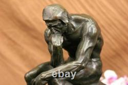 Bronze Chair Signed Male French Rodin The Thinker Statue On Marble Sculpture