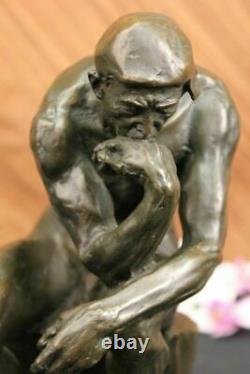 Bronze Chair Signed Male French Rodin The Thinker Statue On Marble Sculpture