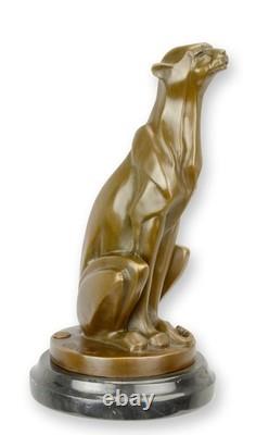 Bronze Cheetah Sculpture on a Black Marble Base after De Coux