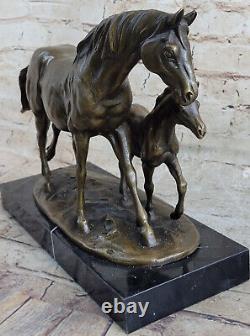 Bronze Chicken Horse On Marble Animal Art Signed Milo Statue Sculpture