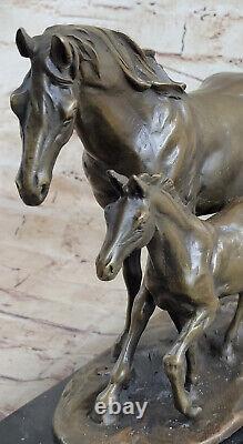 Bronze Chicken Horse On Marble Animal Art Signed Milo Statue Sculpture