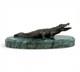Bronze Crocodile Sculpture On A Green Marble Base After Milo