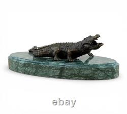 Bronze Crocodile Sculpture on a Green Marble Base after Milo