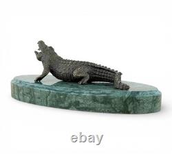 Bronze Crocodile Sculpture on a Green Marble Base after Milo