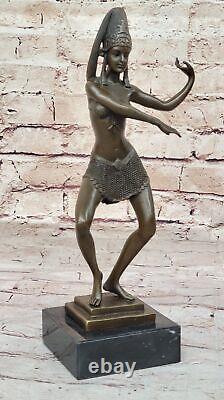 Bronze Dancing Lady Signed Chiparus Art Deco Style Marble Base Home Decor