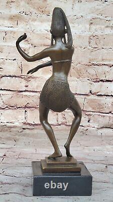 Bronze Dancing Lady Signed Chiparus Art Deco Style Marble Base Home Decor
