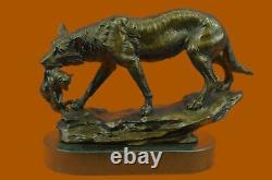 Bronze Deco Wolf Protection Elle Cub Sculpture Marble Statue Signed Barye Artwork