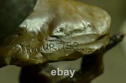 Bronze Deco Wolf Protection Her Cub Sculpture Marble Statue Signed Sculpture Art