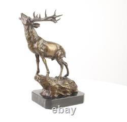 Bronze Deer Sculpture on a Black Marble Base After Milo