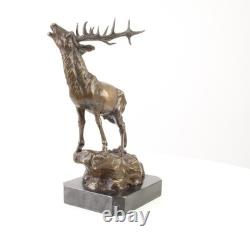 Bronze Deer Sculpture on a Black Marble Base After Milo