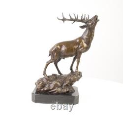 Bronze Deer Sculpture on a Black Marble Base After Milo