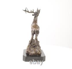 Bronze Deer Sculpture on a Black Marble Base After Milo