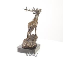 Bronze Deer Sculpture on a Black Marble Base After Milo