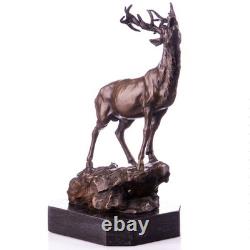 Bronze Deer Sculpture on a Black Marble Base after Milo