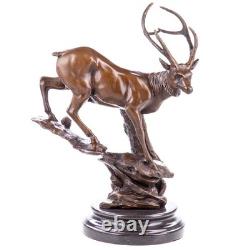 Bronze Deer Statue on a Black Marble Base after Barye