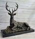 Bronze Deer On Marble Base Statue Signed Milo Estate Art Deco Figurine