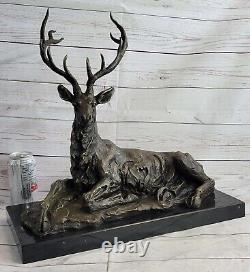 Bronze Deer on Marble Base Statue Signed Milo Estate Art Deco Figurine