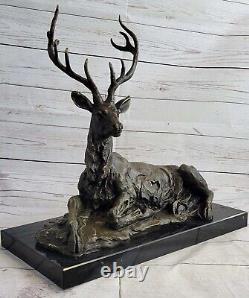 Bronze Deer on Marble Base Statue Signed Milo Estate Art Deco Figurine