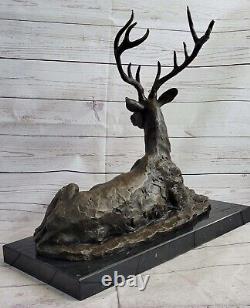 Bronze Deer on Marble Base Statue Signed Milo Estate Art Deco Figurine