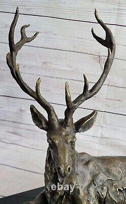 Bronze Deer on Marble Base Statue Signed Milo Estate Art Deco Figurine