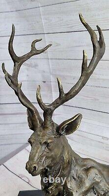 Bronze Deer on Marble Base Statue Signed Milo Estate Art Deco Figurine