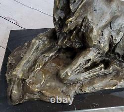 Bronze Deer on Marble Base Statue Signed Milo Estate Art Deco Figurine