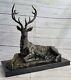 Bronze Deer On Marble Base Statue Signed Milo Estate Cast Art Deco Opener