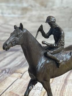Bronze Delaware Parc Cheval Racing Jockey on Track with Marble Base
