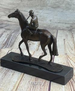 Bronze Delaware Park Horse Racing Jockey On Course W / Marble Base Sign