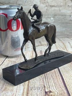Bronze Delaware Park Horse Racing Jockey on Course W / Marble Base Sign