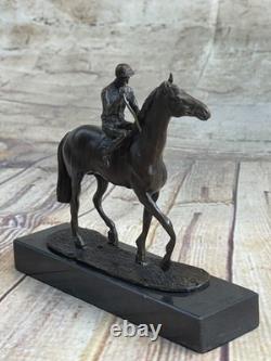 Bronze Delaware Park Horse Racing Jockey on Course W / Marble Base Sign