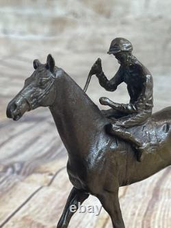 Bronze Delaware Park Horse Racing Jockey on Course W / Marble Base Sign