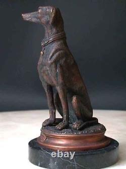Bronze Dog Sculpture Art Signed Base In February Marble