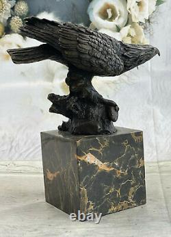 Bronze Eagle Landing Bronze Signed Sculpture With Marble Base Miguel Lopez