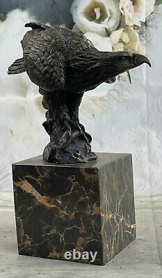 Bronze Eagle Landing Bronze Signed Sculpture With Marble Base Miguel Lopez