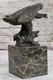 Bronze Eagle Landing Signed Sculpture With Marble Base By Miguel Lopez Estate