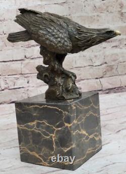 Bronze Eagle Landing Signed Sculpture with Marble Base by Miguel Lopez Estate