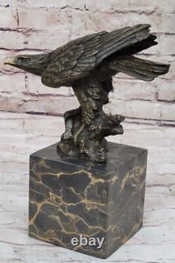 Bronze Eagle Landing Signed Sculpture with Marble Base by Miguel Lopez Estate