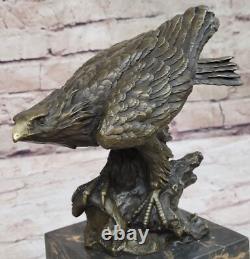 Bronze Eagle Landing Signed Sculpture with Marble Base by Miguel Lopez Estate