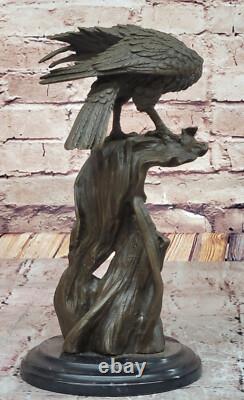 Bronze Eagle Perched on Classic Marble Animal Sculpture Signed Open Sale