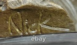 Bronze Eagle Perched on Marble Classical Animal Sculpture Signed Opening