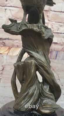 Bronze Eagle Perched on Marble Sculpture Classic Animal Opens Signed