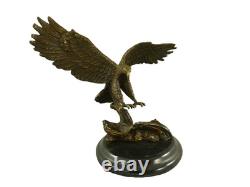 Bronze Eagle Sculpture on a Black Marble Base after Milo