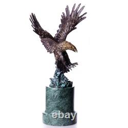 Bronze Eagle Statue on a Green Marble Base After Milo