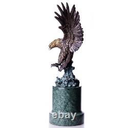 Bronze Eagle Statue on a Green Marble Base After Milo