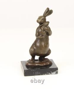 Bronze Easter Bunny Sculpture on Black Marble Base after Milo