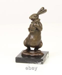 Bronze Easter Bunny Sculpture on Black Marble Base after Milo