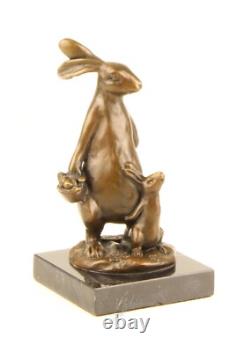Bronze Easter Bunny Sculpture on Black Marble Base after Milo