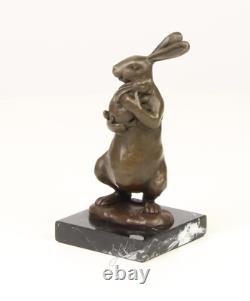 Bronze Easter Bunny Sculpture on Black Marble Base after Milo