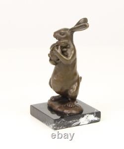 Bronze Easter Bunny Sculpture on Black Marble Base after Milo